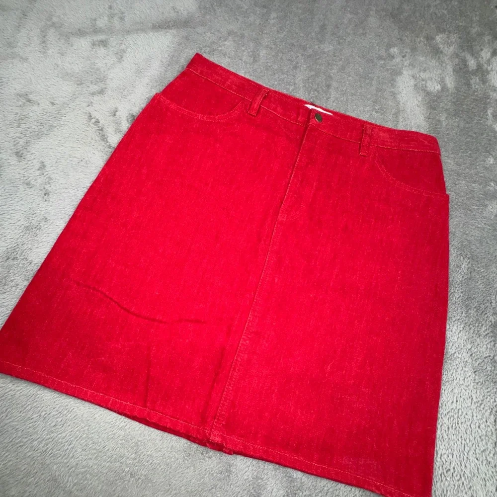 Tommy Hilfiger Denim Skirt Womens 14 Red Excellent A-Line 100% Cotton 5-Pocket